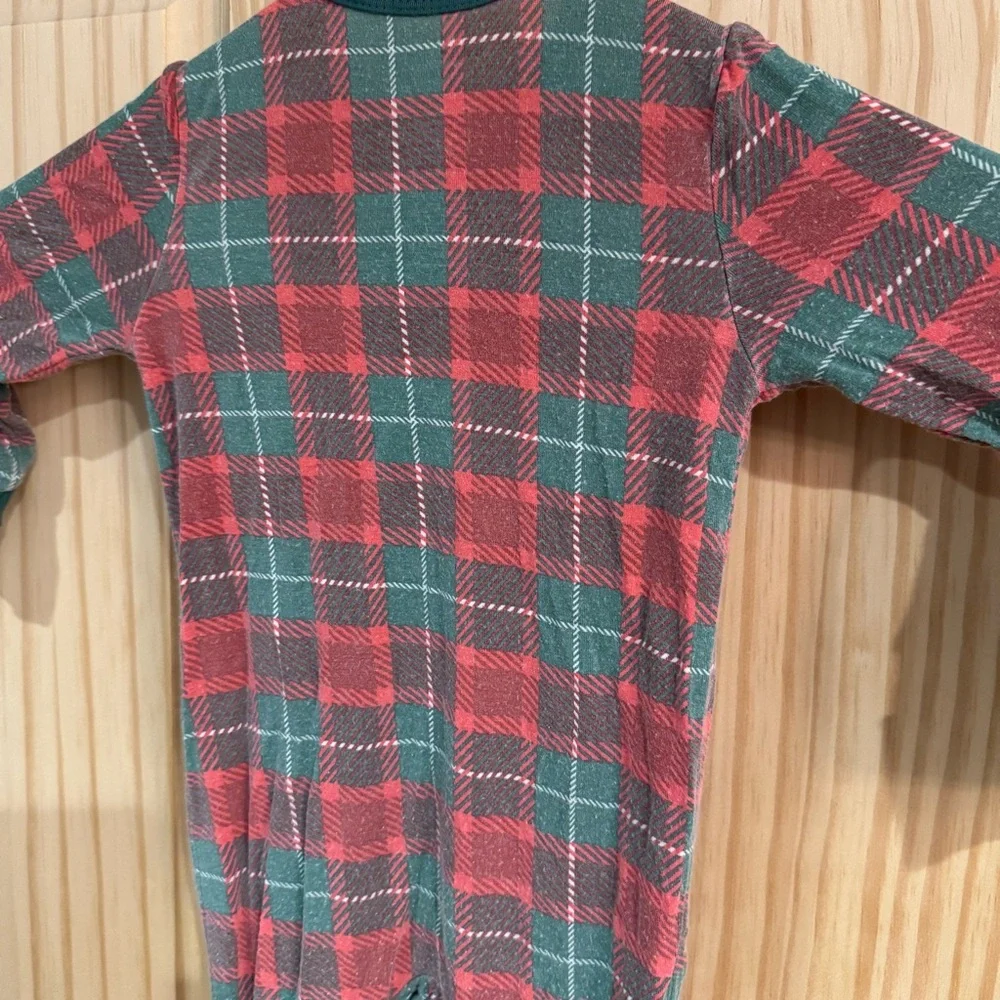 Angel Dear Bamboo Viscose Plaid Sleeper Red Green 3-6M Two Way Zip Romper‎
